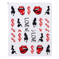 HKM-547283 European Style Nail Art Water Transfer Stickers - Sexy Red Lips & Tongue Design, STZ-756A to STZ-763F