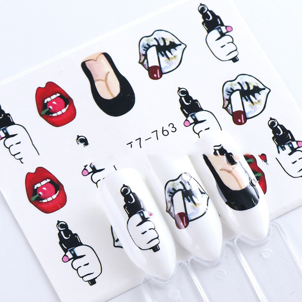 HKM-547283 European Style Nail Art Water Transfer Stickers - Sexy Red Lips & Tongue Design, STZ-756A to STZ-763F