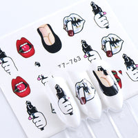 HKM-547283 European Style Nail Art Water Transfer Stickers - Sexy Red Lips & Tongue Design, STZ-756A to STZ-763F