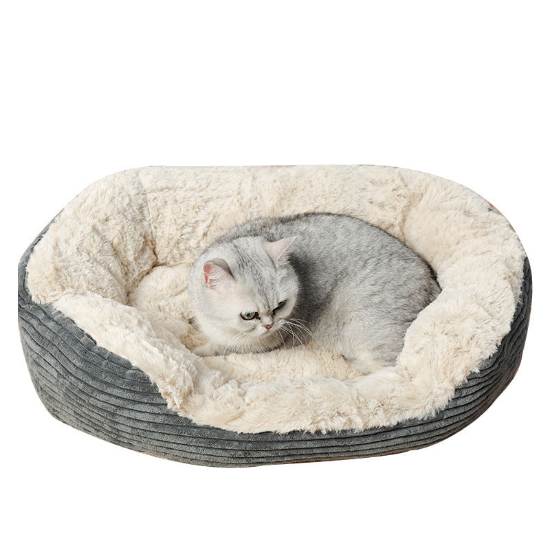 HKM-351187 Cozy Oval Plush Mat for Cats and Dogs - Ideal for Winter Comfort