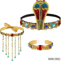 HKM-699859 Pharaoh-Inspired Sequined Headband with Snake Design - Free Size Metal Hair Accessory