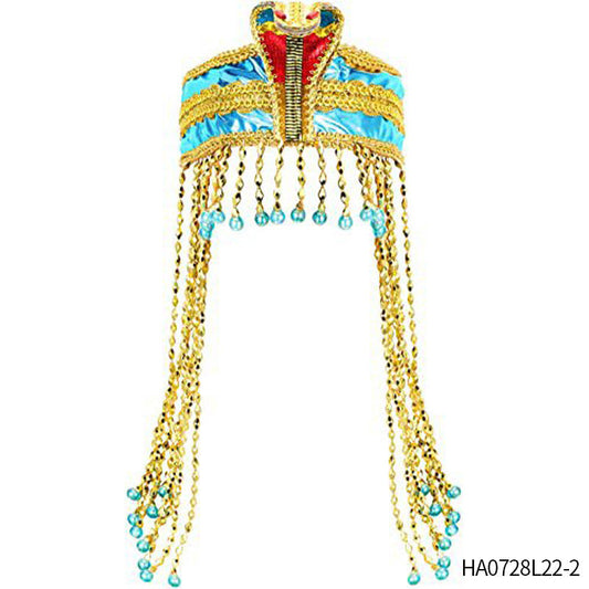 HKM-699859 Pharaoh-Inspired Sequined Headband with Snake Design - Free Size Metal Hair Accessory
