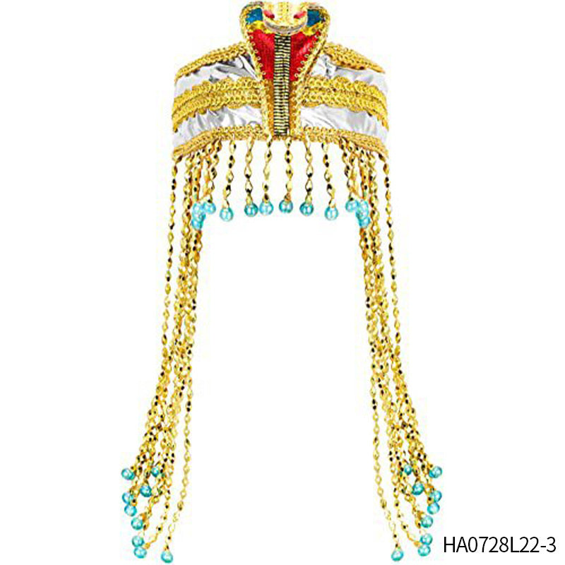 HKM-699859 Pharaoh-Inspired Sequined Headband with Snake Design - Free Size Metal Hair Accessory