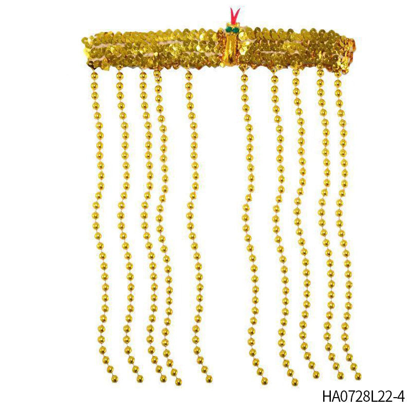 HKM-699859 Pharaoh-Inspired Sequined Headband with Snake Design - Free Size Metal Hair Accessory