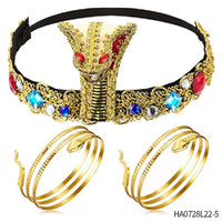 HKM-699859 Pharaoh-Inspired Sequined Headband with Snake Design - Free Size Metal Hair Accessory