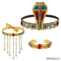 HKM-699859 Pharaoh-Inspired Sequined Headband with Snake Design - Free Size Metal Hair Accessory