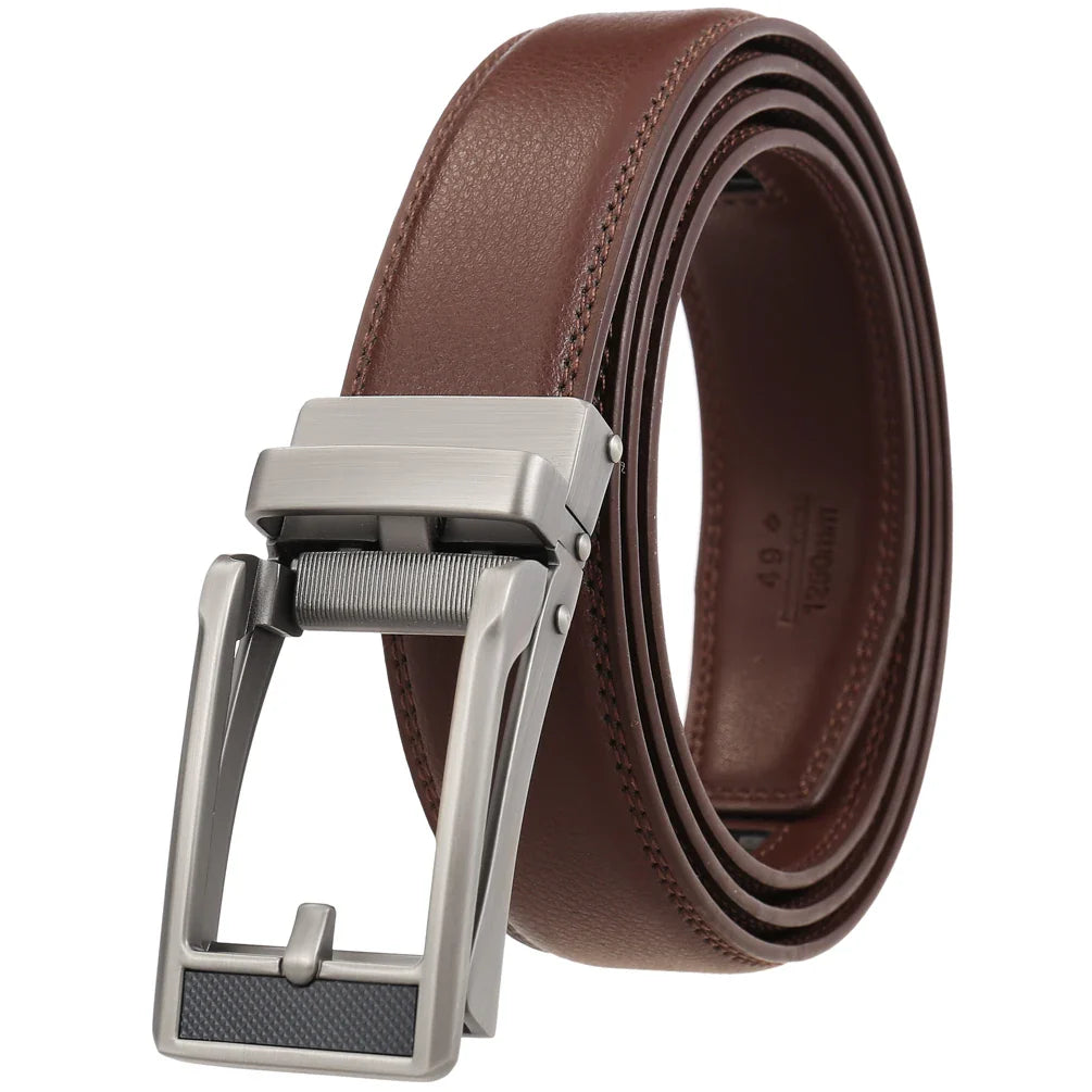 HKM-543059 Men's Leather Belt with Reverse Pull Buckle, Model LY33-23432-1