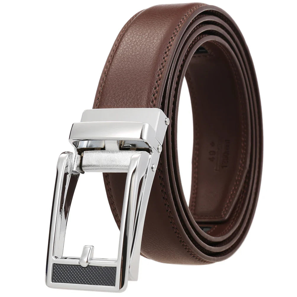 HKM-543059 Men's Leather Belt with Reverse Pull Buckle, Model LY33-23432-1