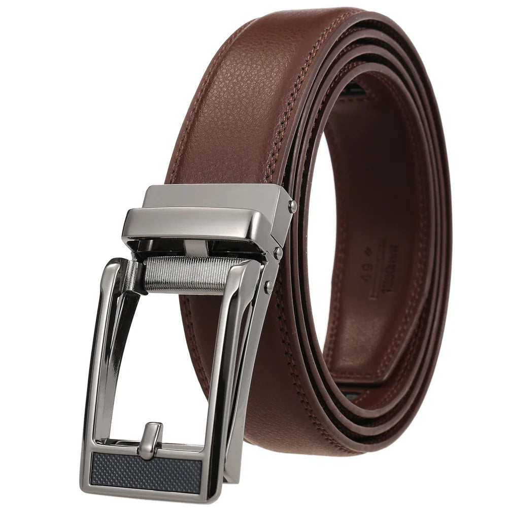 HKM-543059 Men's Leather Belt with Reverse Pull Buckle, Model LY33-23432-1