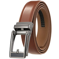 HKM-543059 Men's Leather Belt with Reverse Pull Buckle, Model LY33-23432-1