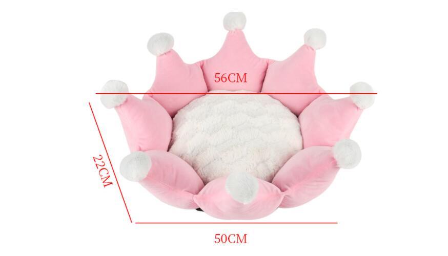 HKM-710483 Removable and Washable Crown Sleeping Nest with Soft Short Fluff Cushion for Pets in Pink, Gray, and Khaki