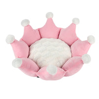 HKM-710483 Removable and Washable Crown Sleeping Nest with Soft Short Fluff Cushion for Pets in Pink, Gray, and Khaki