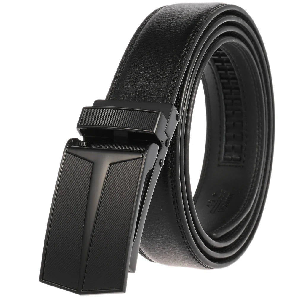 HKM-050387 Men's Leather Automatic Buckle Belt with Alloy Hardware - Model LY33-0288-1