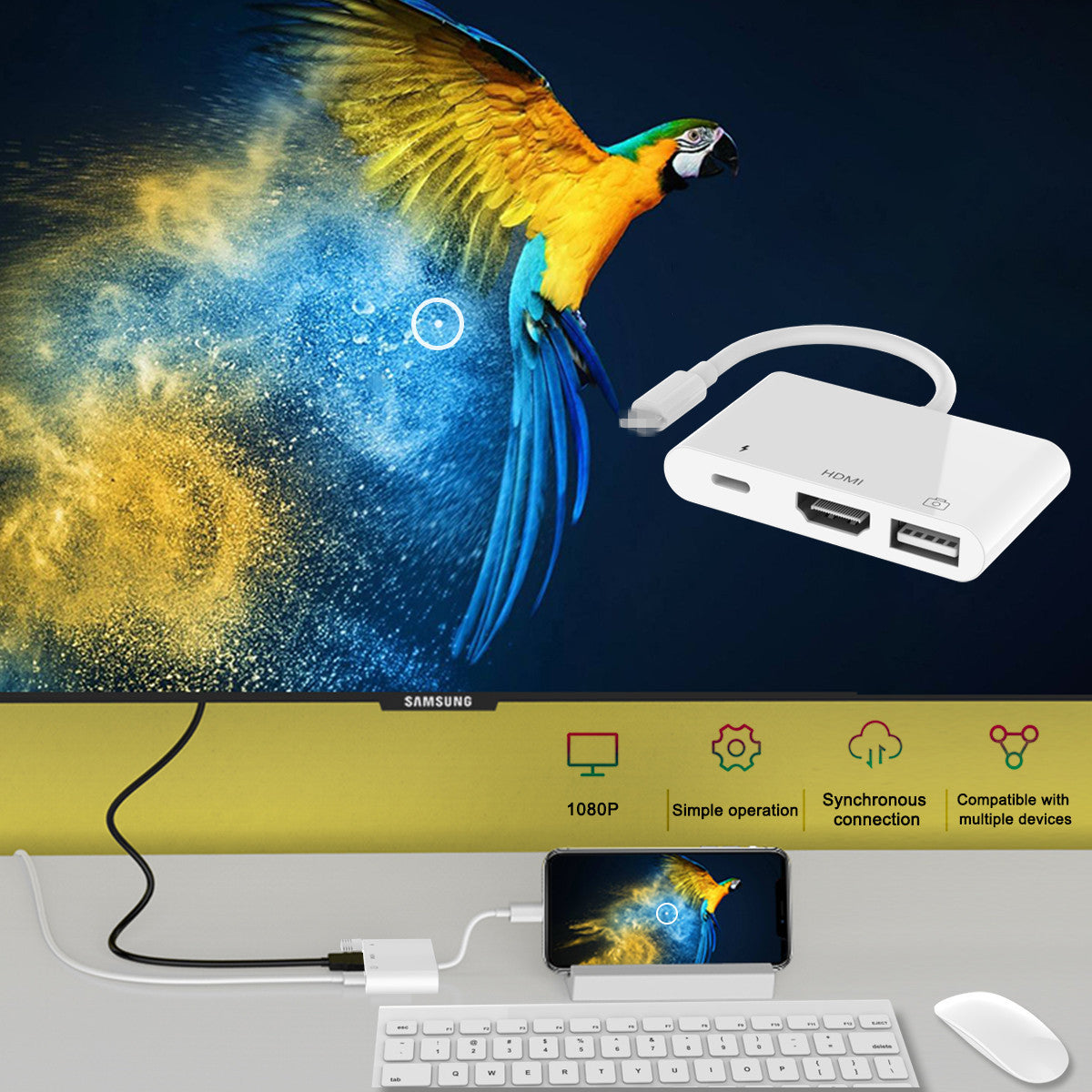 KTX-480019 3-in-1 HDMI Adapter Cable for Easy Plug-and-Play Connection