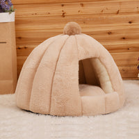 HKM-905939 Plush Velvet Yurt Nest for Cats and Dogs - Thickened Rabbit and Pull Plush, Orange, Yellow, Grey