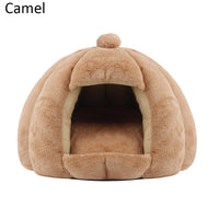 HKM-905939 Plush Velvet Yurt Nest for Cats and Dogs - Thickened Rabbit and Pull Plush, Orange, Yellow, Grey