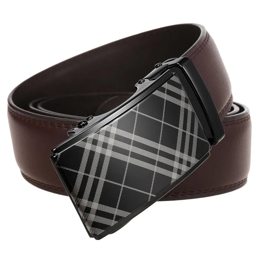 HKM-885395 Two-Layer Cowhide Leather Belt with Alloy Automatic Buckle for Men