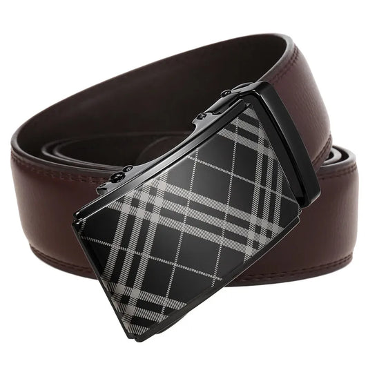 HKM-885395 Two-Layer Cowhide Leather Belt with Alloy Automatic Buckle for Men