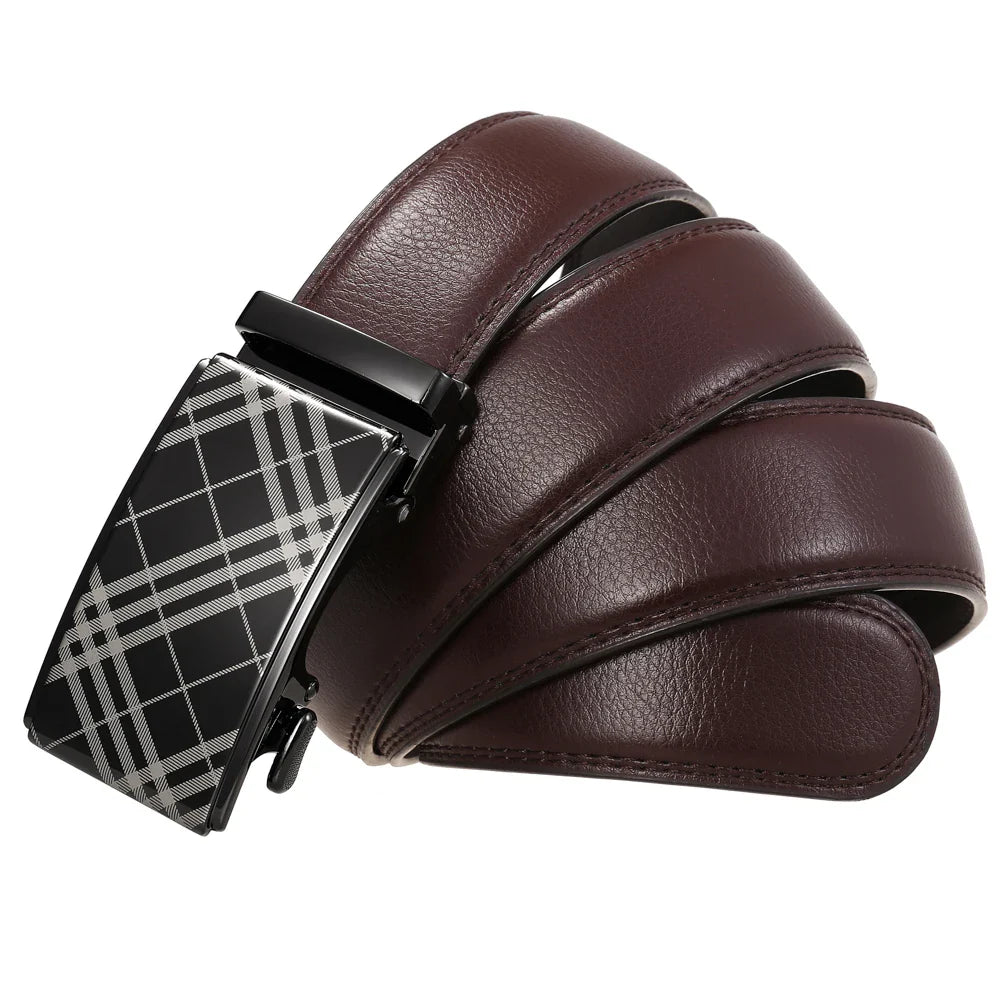 HKM-885395 Two-Layer Cowhide Leather Belt with Alloy Automatic Buckle for Men