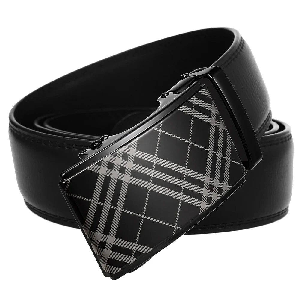 HKM-885395 Two-Layer Cowhide Leather Belt with Alloy Automatic Buckle for Men
