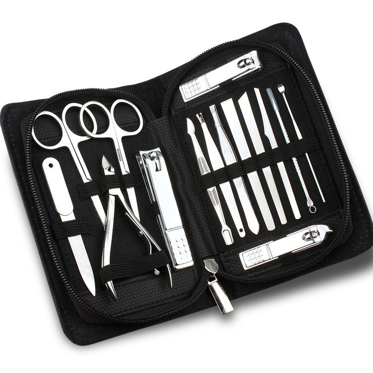 HKM-772051 15-Piece Stainless Steel Manicure and Pedicure Set with PU Leather Case