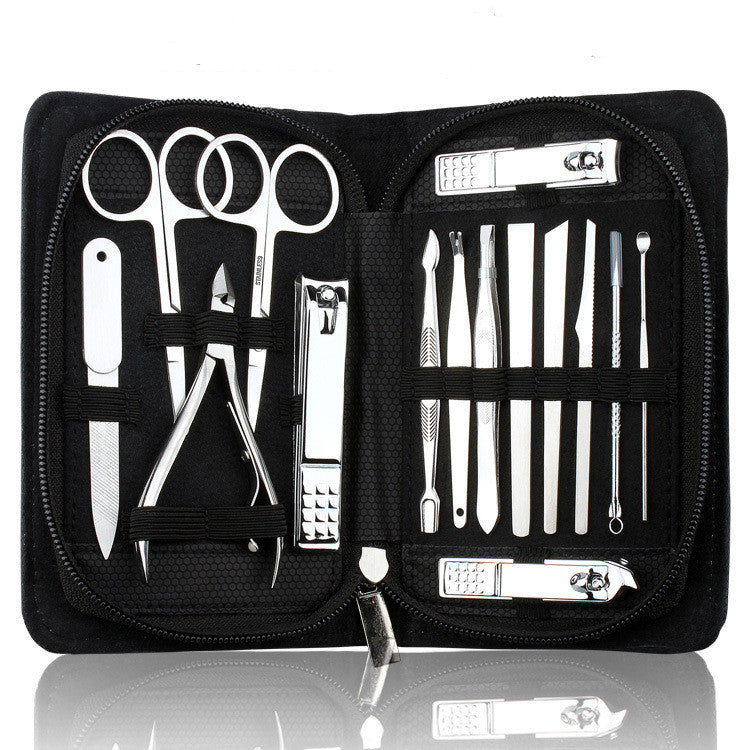 HKM-772051 15-Piece Stainless Steel Manicure and Pedicure Set with PU Leather Case