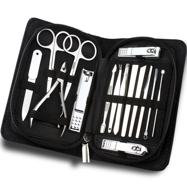 HKM-772051 15-Piece Stainless Steel Manicure and Pedicure Set with PU Leather Case
