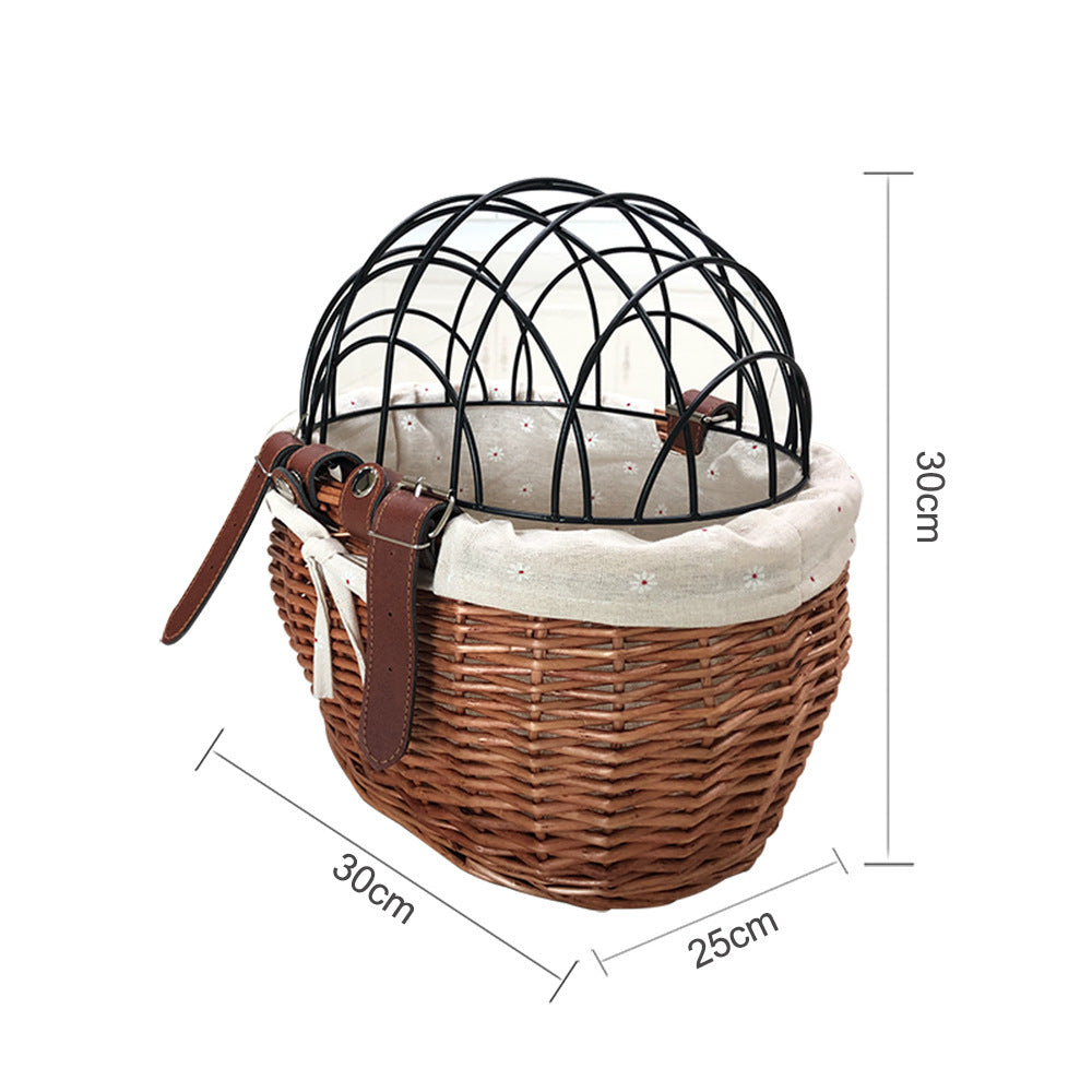 HKM-577107 Handmade Wicker Pet Bicycle Basket with Iron Frame - Size 30x25x30cm