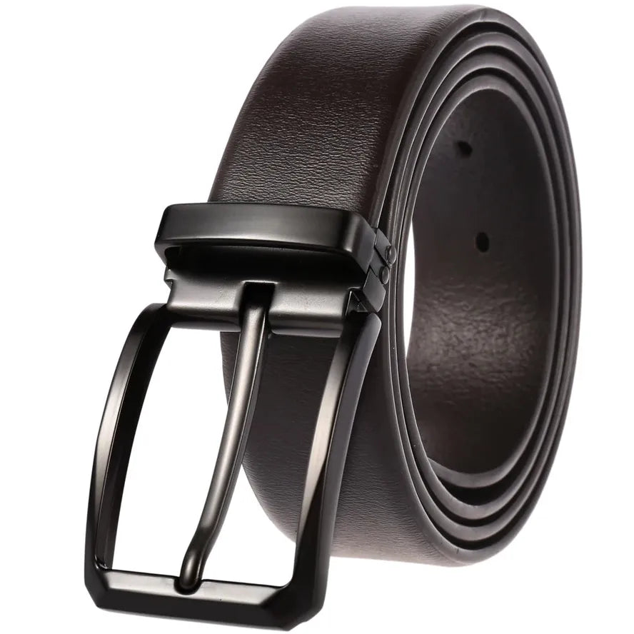 HKM-523795 Men's Stylish Pin Buckle Perforated Leather Belt - Adjustable Second Layer Design