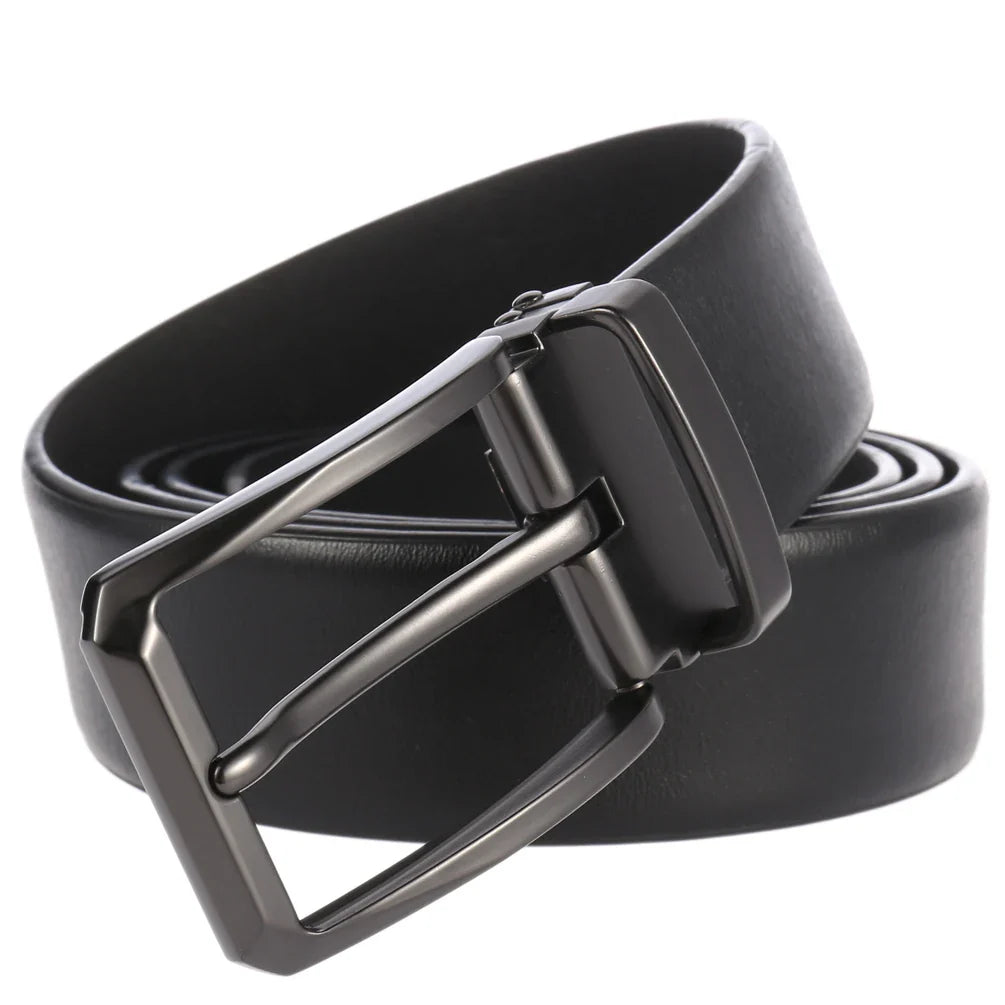 HKM-523795 Men's Stylish Pin Buckle Perforated Leather Belt - Adjustable Second Layer Design