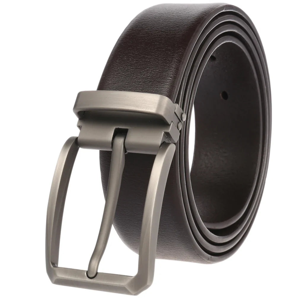 HKM-523795 Men's Stylish Pin Buckle Perforated Leather Belt - Adjustable Second Layer Design