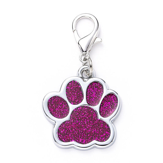 JMT-005514 Glittery Zinc Alloy Dog Paw Engraved Pet Tag in Multiple Colors