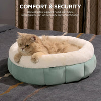 HKM-181587 Cozy Round Donut Bed for Small Dogs and Indoor Cats - Washable with Anti-Slip Bottom and Supportive Sides
