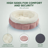 HKM-181587 Cozy Round Donut Bed for Small Dogs and Indoor Cats - Washable with Anti-Slip Bottom and Supportive Sides