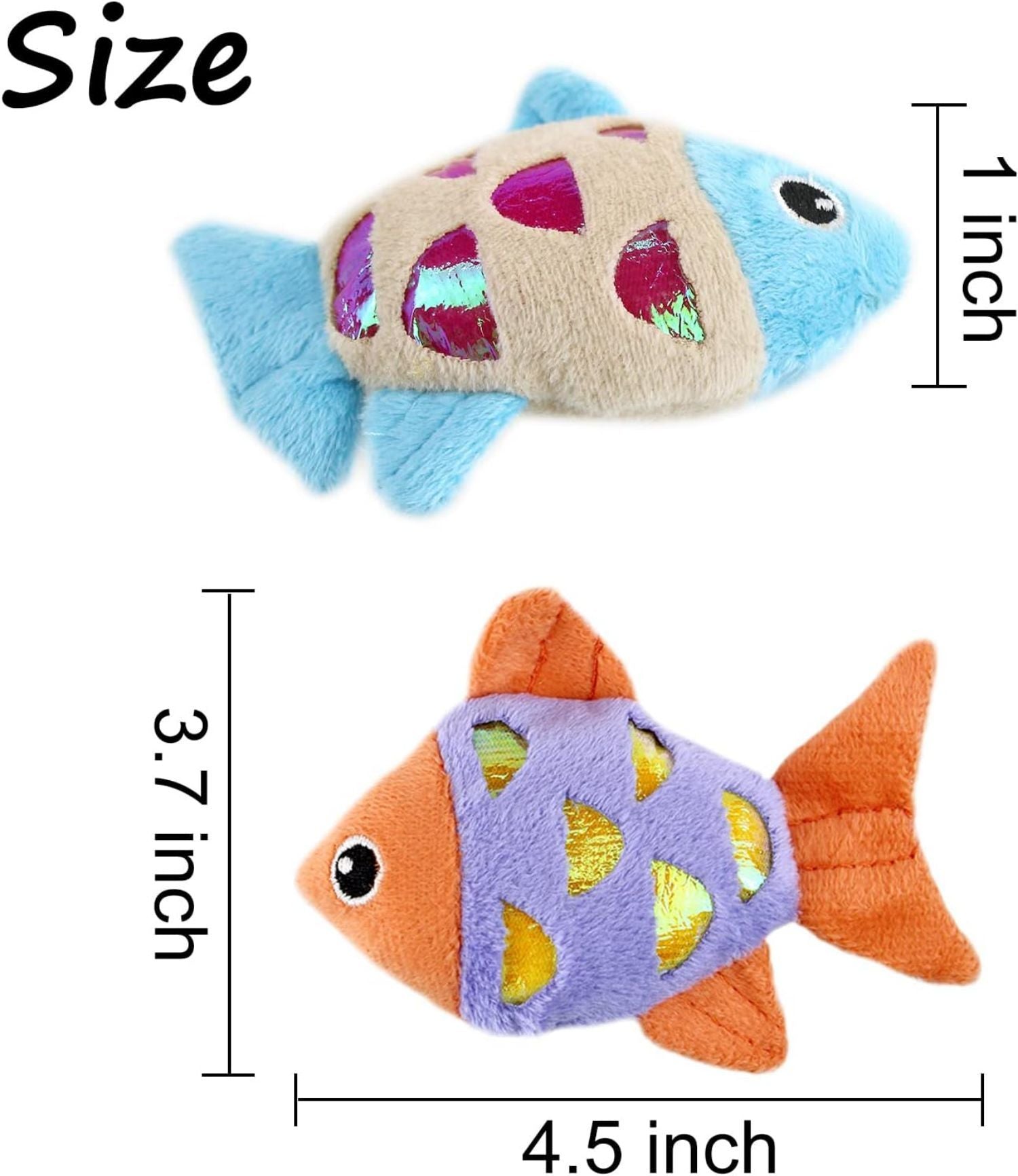 HKM-009363 Interactive Catnip Fish Toys with Crinkle Paper and Soft Plush for Dental Health - Set of 2