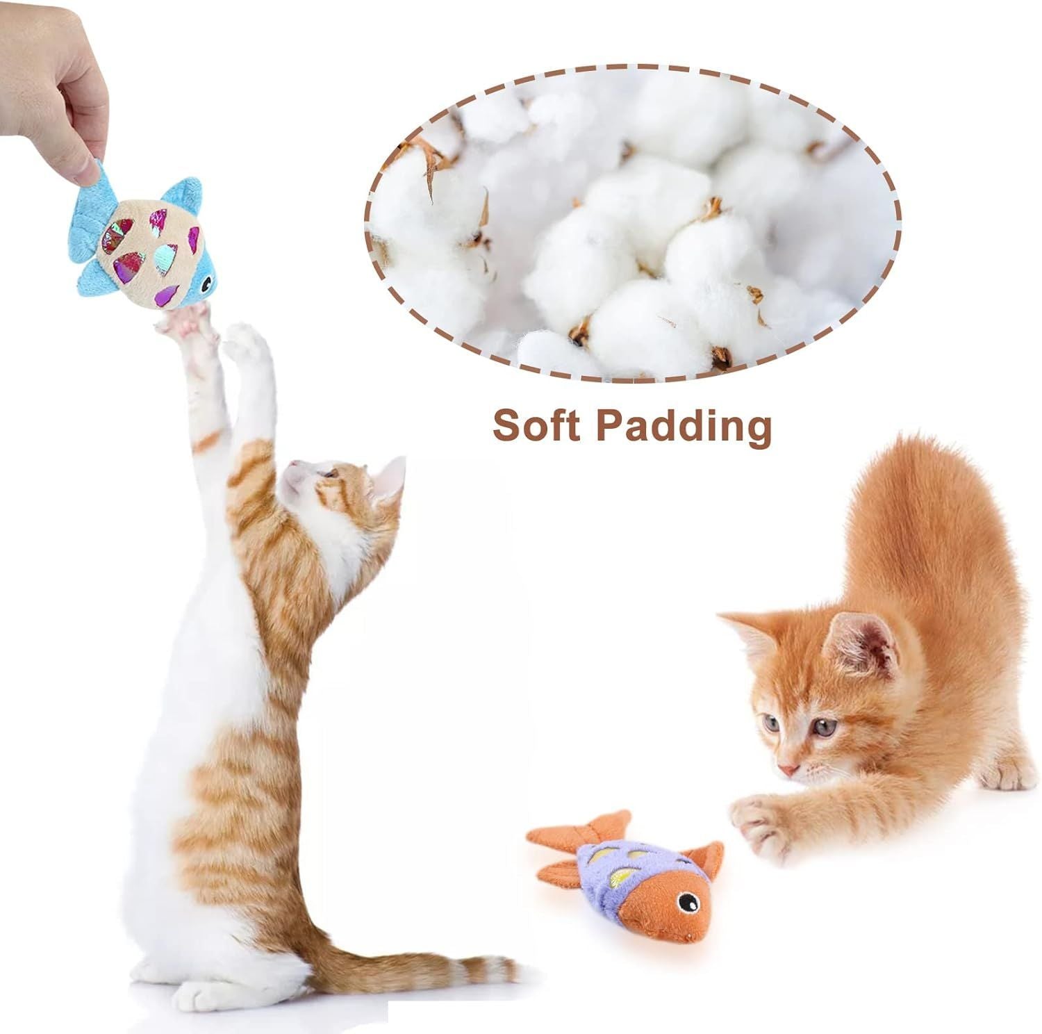 HKM-009363 Interactive Catnip Fish Toys with Crinkle Paper and Soft Plush for Dental Health - Set of 2