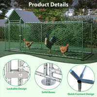 HKM-448659 Walk-In Chicken Coop with Removable UV-Resistant Cover, Durable Steel Frame and Lockable Door for Poultry and Small Animals