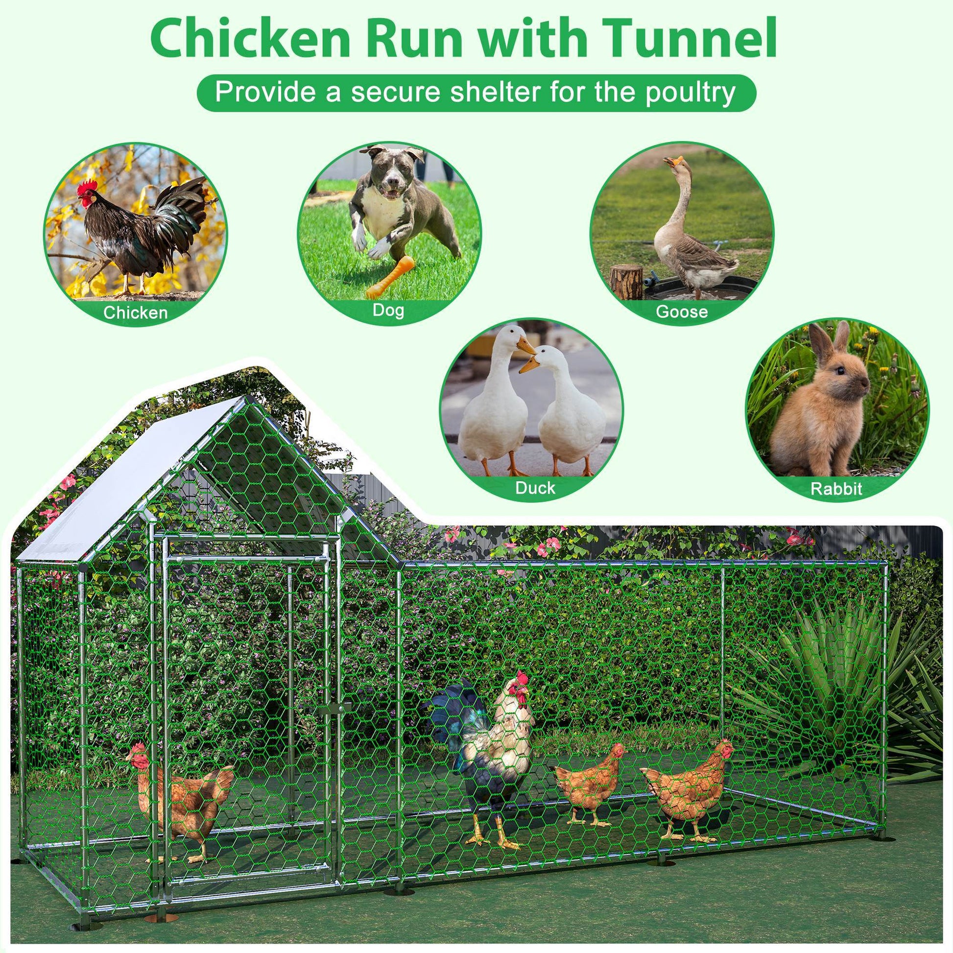 HKM-448659 Walk-In Chicken Coop with Removable UV-Resistant Cover, Durable Steel Frame and Lockable Door for Poultry and Small Animals