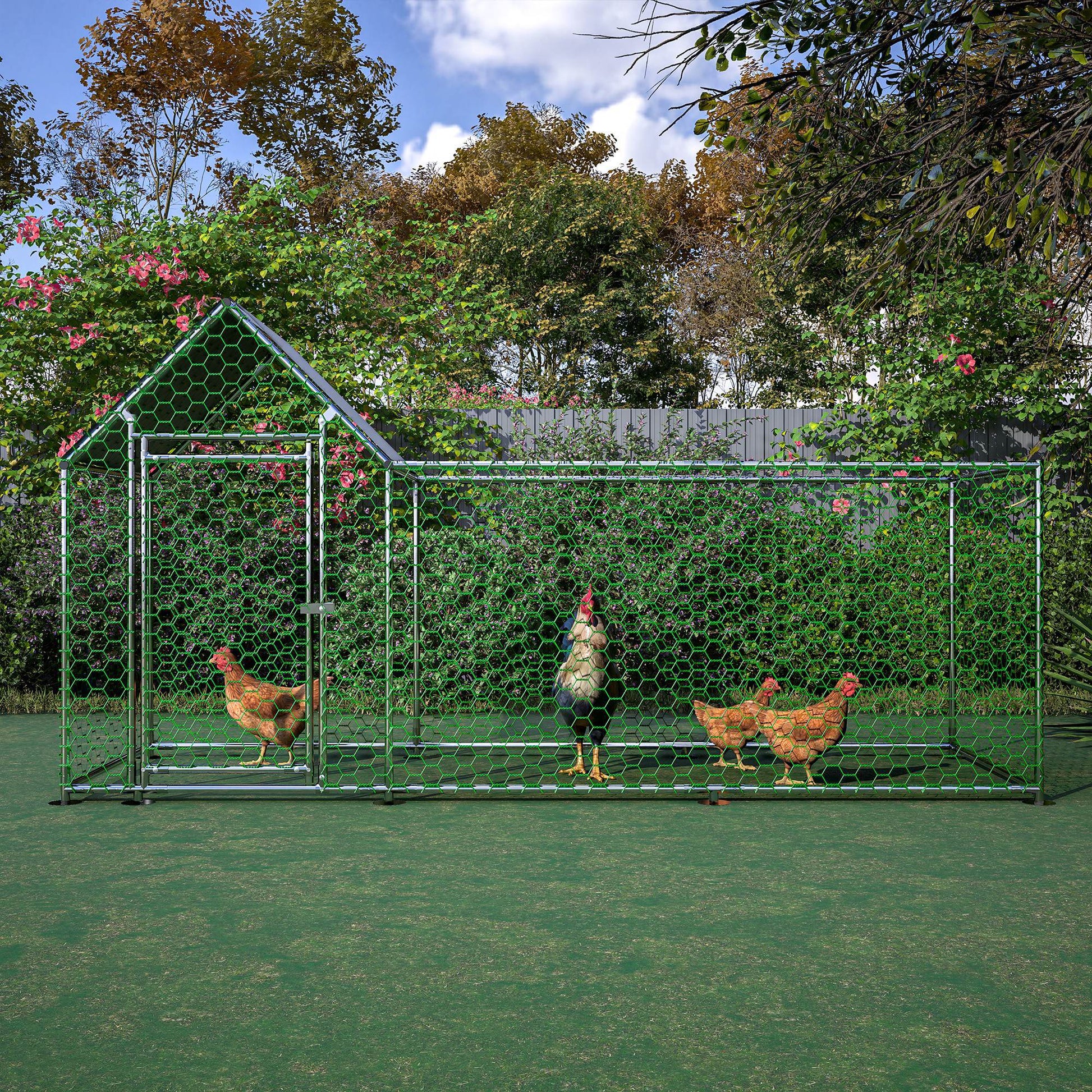 HKM-448659 Walk-In Chicken Coop with Removable UV-Resistant Cover, Durable Steel Frame and Lockable Door for Poultry and Small Animals