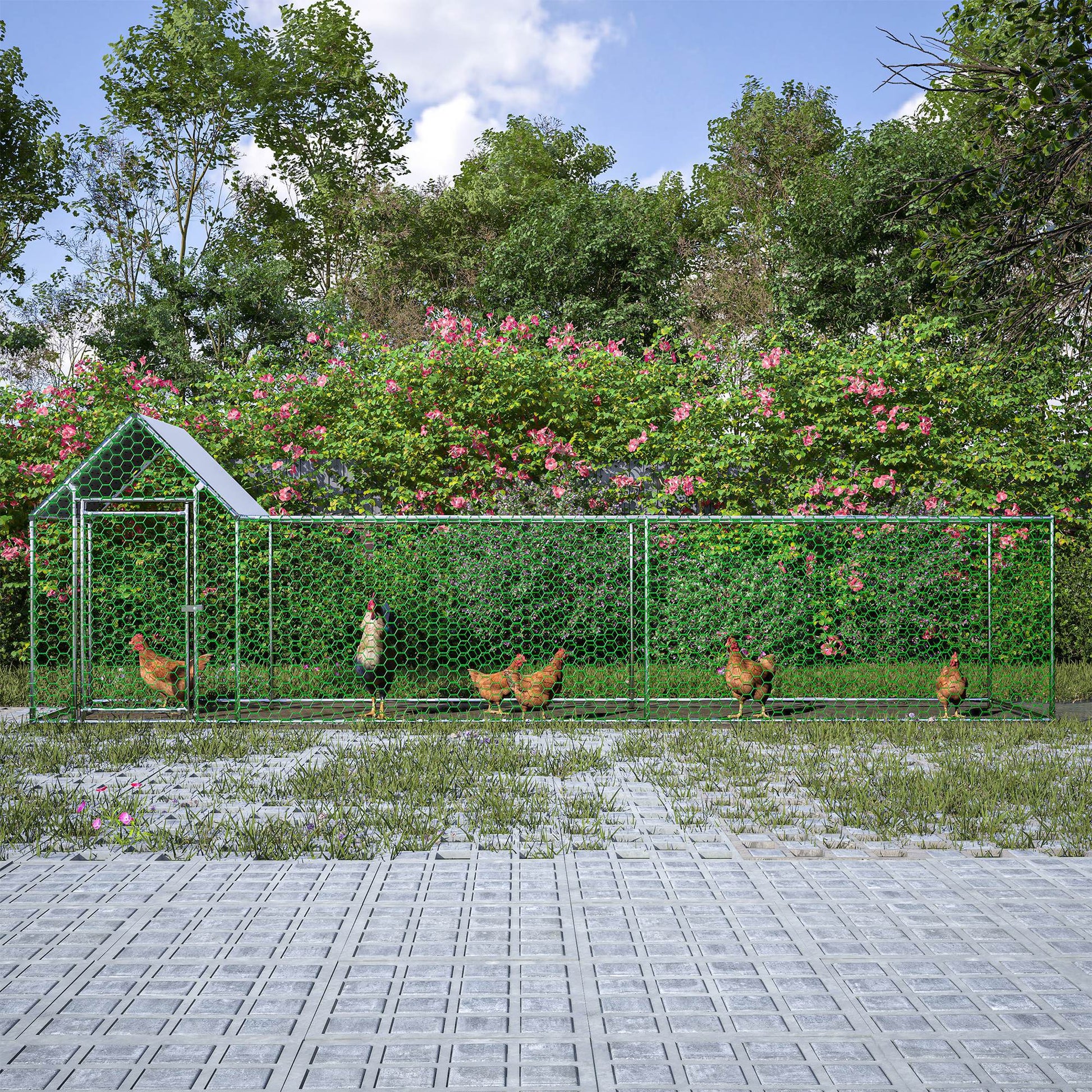 HKM-448659 Walk-In Chicken Coop with Removable UV-Resistant Cover, Durable Steel Frame and Lockable Door for Poultry and Small Animals