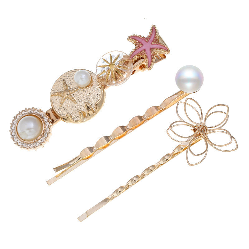 HKM-118099 Elegant Pearl Edge Hair Clip - Alloy Construction for Stylish Hold