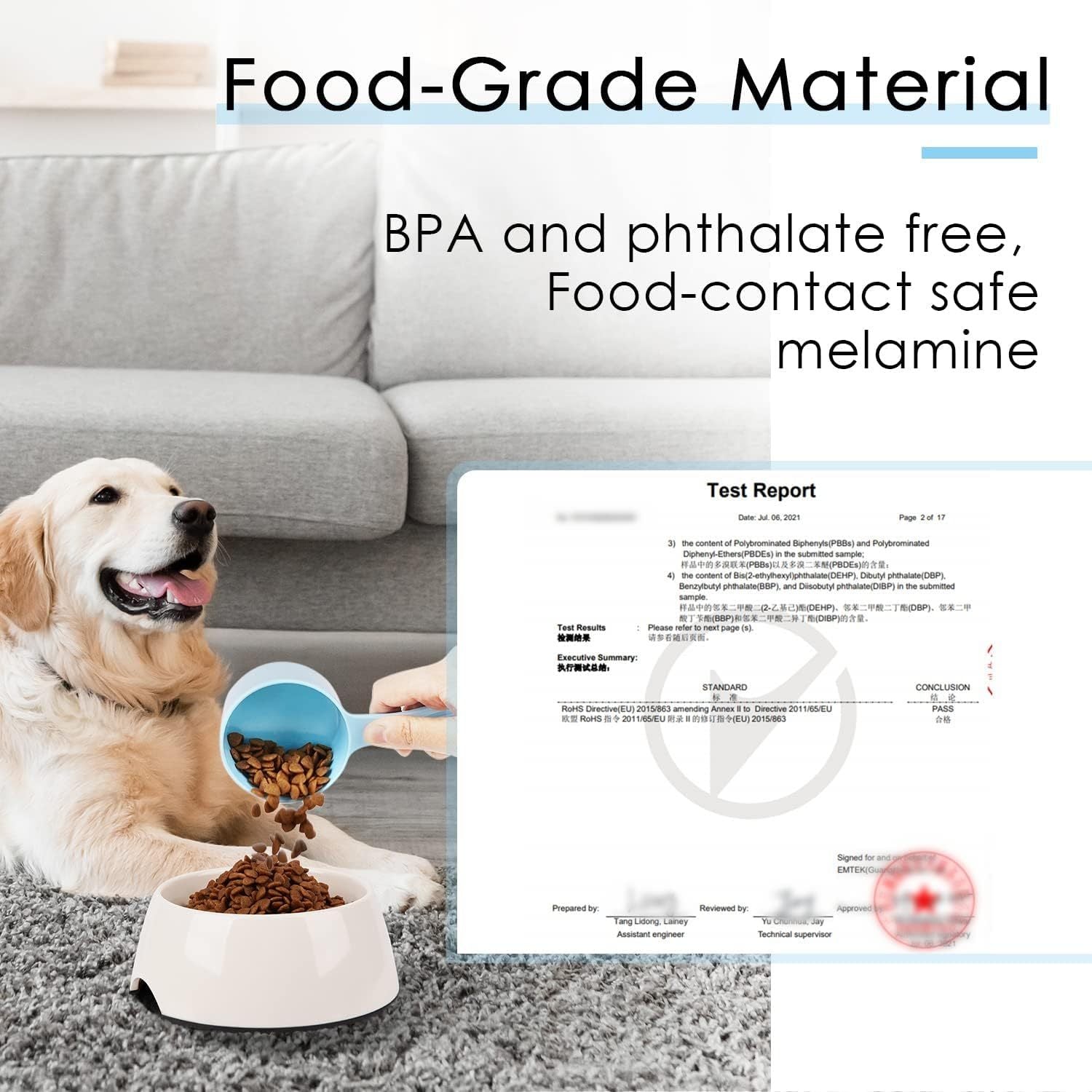HKM-401427 Ergonomic Pet Food Scoop for Dogs, Cats, Birds, and Rabbits - 1/2 Cup Capacity, Dishwasher Safe, Durable Melamine Design