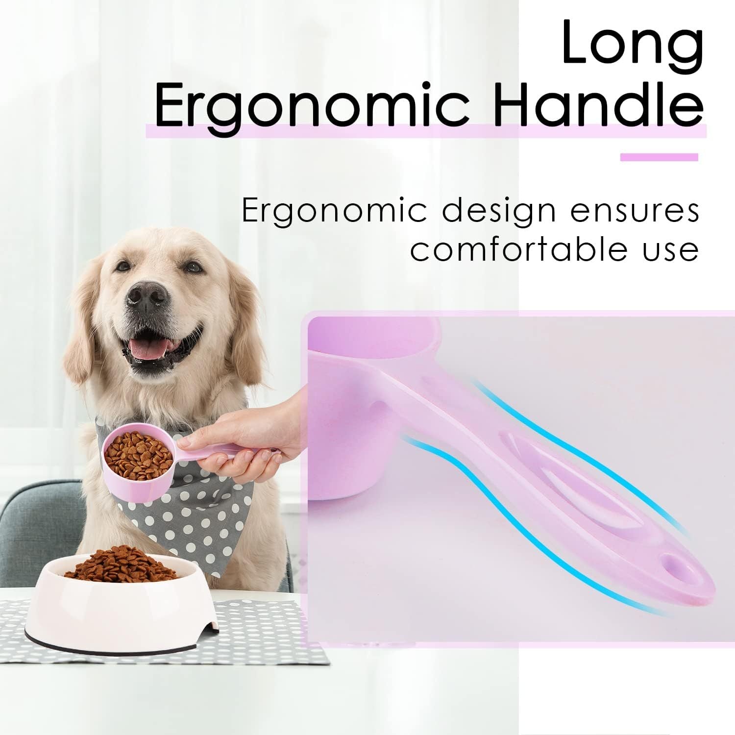 HKM-401427 Ergonomic Pet Food Scoop for Dogs, Cats, Birds, and Rabbits - 1/2 Cup Capacity, Dishwasher Safe, Durable Melamine Design
