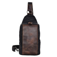 HKM-418899 Men's Waterproof Batik Canvas and Cowhide Crossbody Chest Bag for Outdoor Travel