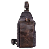 HKM-418899 Men's Waterproof Batik Canvas and Cowhide Crossbody Chest Bag for Outdoor Travel