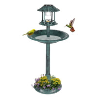 HKM-102867 Dark Green Plastic Round Bird Bath with Solar Light and Durable Design