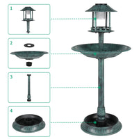 HKM-102867 Dark Green Plastic Round Bird Bath with Solar Light and Durable Design