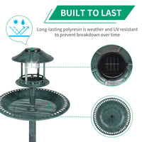 HKM-102867 Dark Green Plastic Round Bird Bath with Solar Light and Durable Design