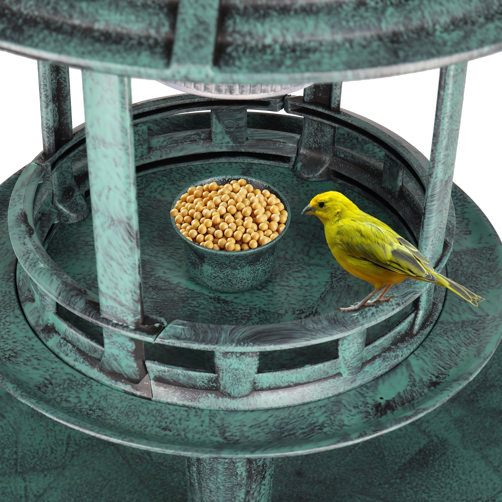 HKM-102867 Dark Green Plastic Round Bird Bath with Solar Light and Durable Design