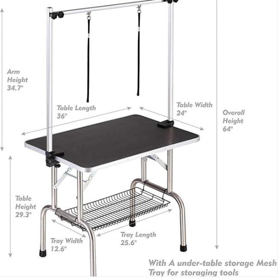 HKM-875539 36 Inch Folding Dog Grooming Table with Adjustable Arm and Non-Slip Rubber Surface